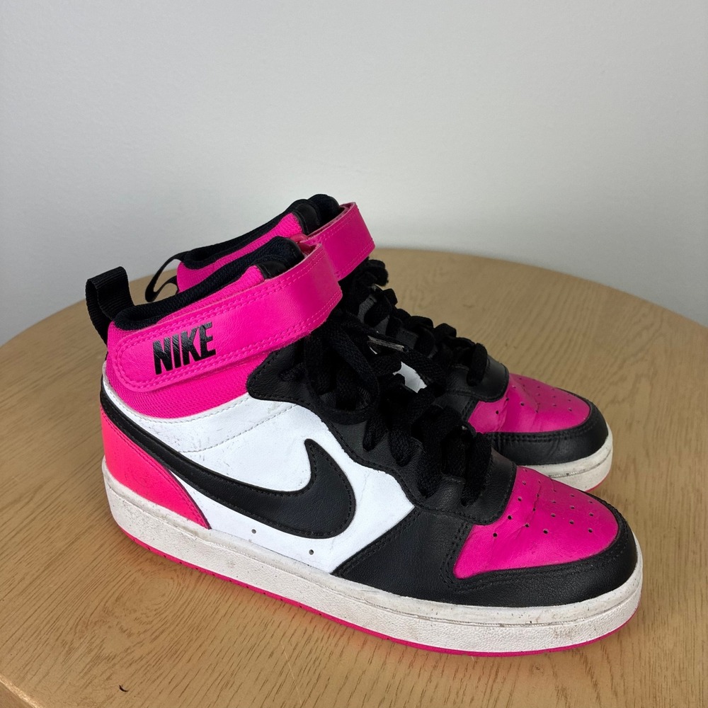 Nike Court Borough Mid 2 Kids Shoes Pink Black White HV0933-100 Size 4.5Y